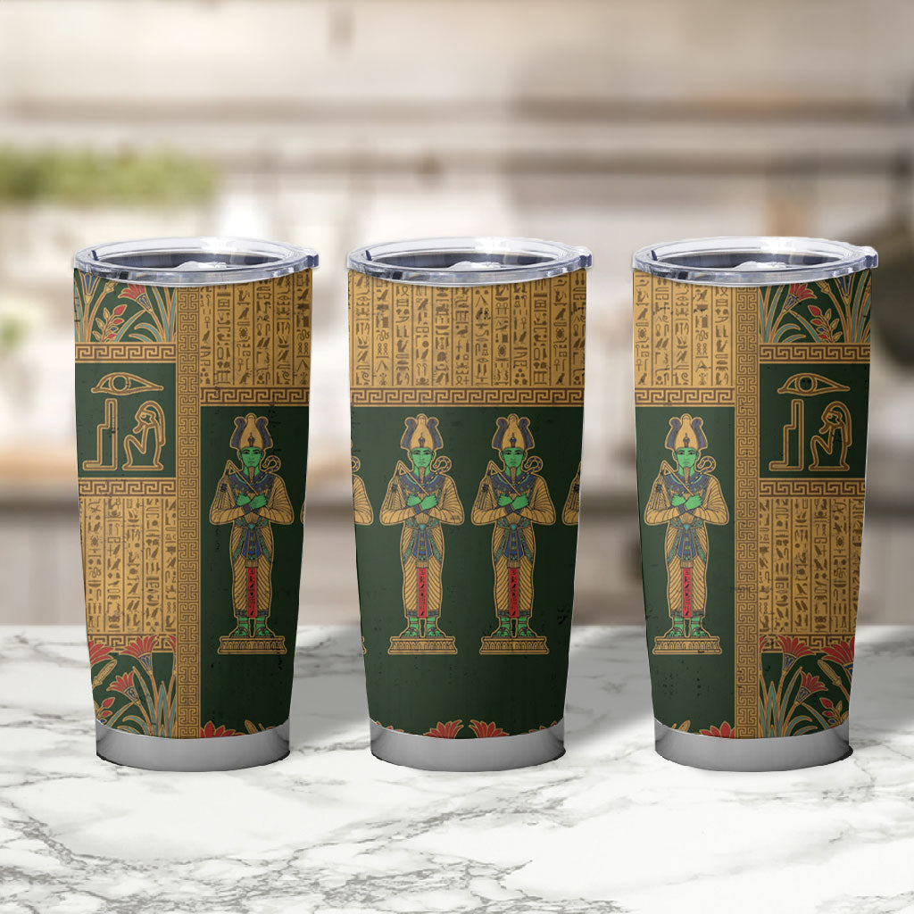 Egyptian God Osiris Tumbler Cup Green Pharaonic Hieroglyphic Patterns