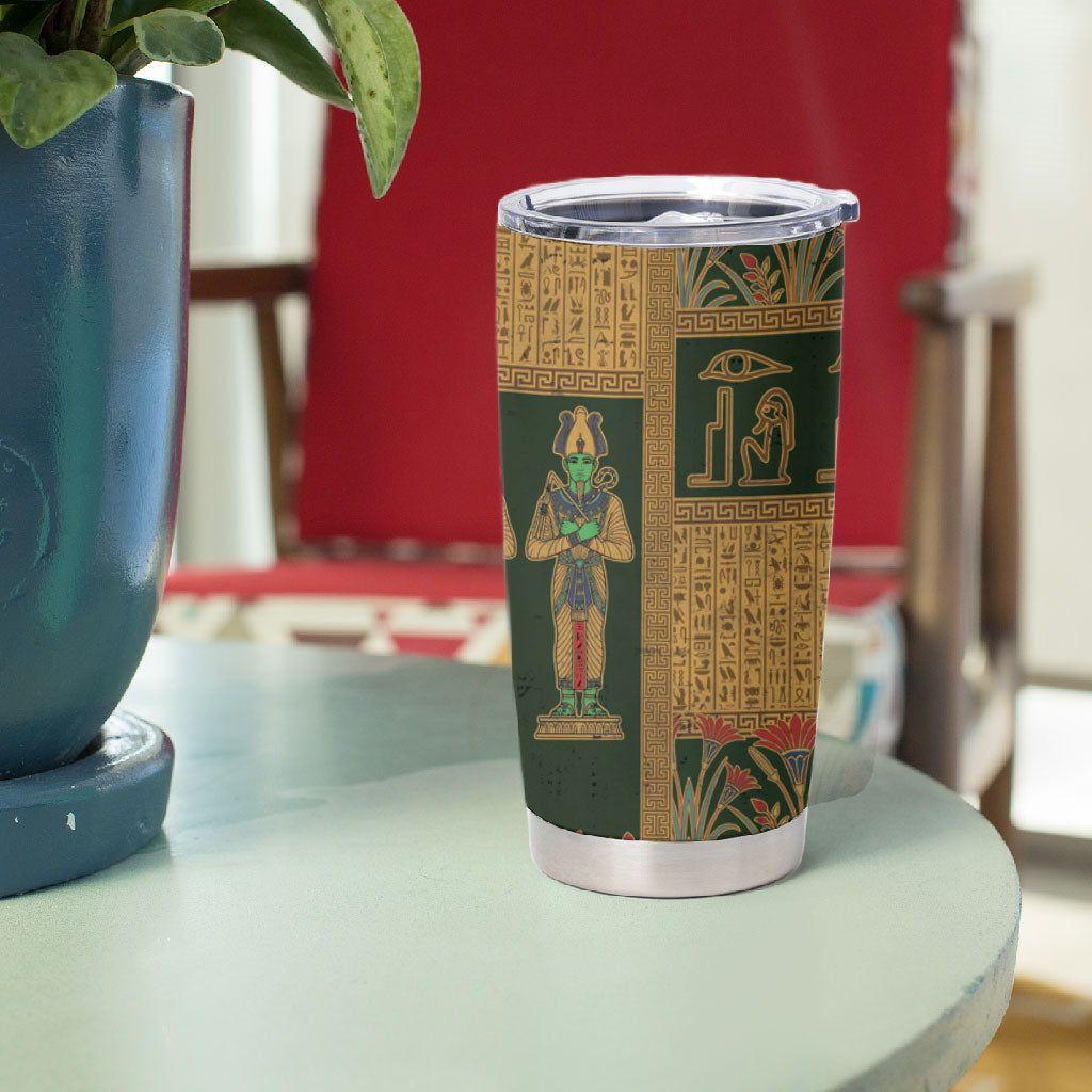 Egyptian God Osiris Tumbler Cup Green Pharaonic Hieroglyphic Patterns