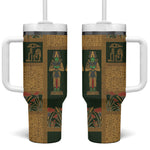 Egyptian God Osiris Tumbler With Handle Green Pharaonic Hieroglyphic Patterns