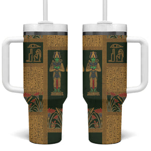 Egyptian God Osiris Tumbler With Handle Green Pharaonic Hieroglyphic Patterns