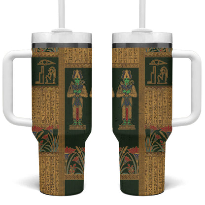 Egyptian God Osiris Tumbler With Handle Green Pharaonic Hieroglyphic Patterns