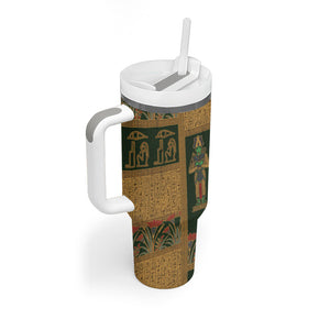 Egyptian God Osiris Tumbler With Handle Green Pharaonic Hieroglyphic Patterns