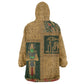 Egyptian God Osiris Wearable Blanket Hoodie Green Pharaonic Hieroglyphic Patterns