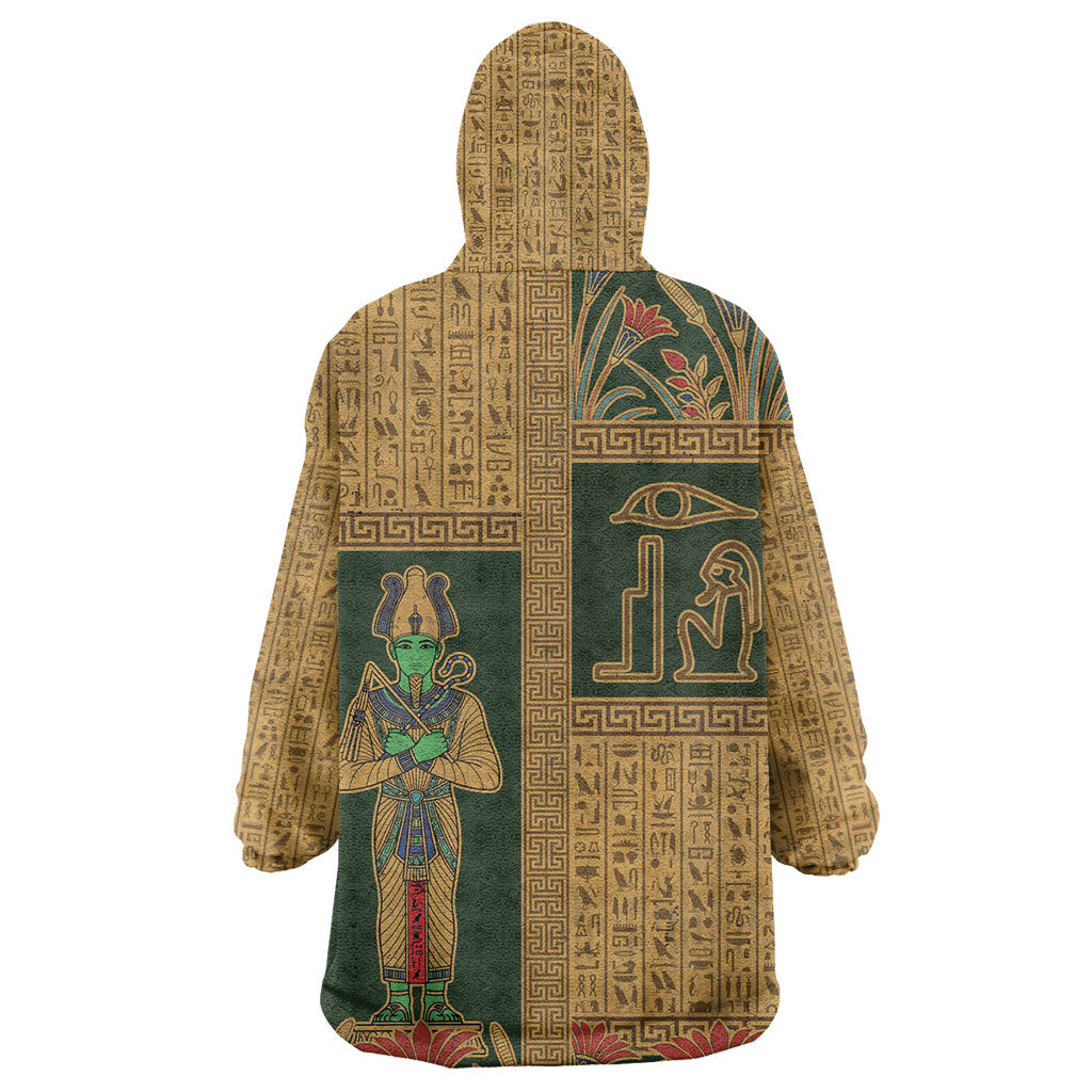 Egyptian God Osiris Wearable Blanket Hoodie Green Pharaonic Hieroglyphic Patterns