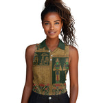 Egyptian God Osiris Women Sleeveless Polo Shirt Green Pharaonic Hieroglyphic Patterns