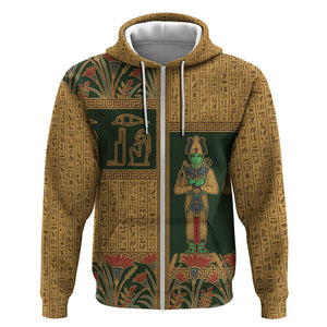 Egyptian God Osiris Zip Hoodie Green Pharaonic Hieroglyphic Patterns