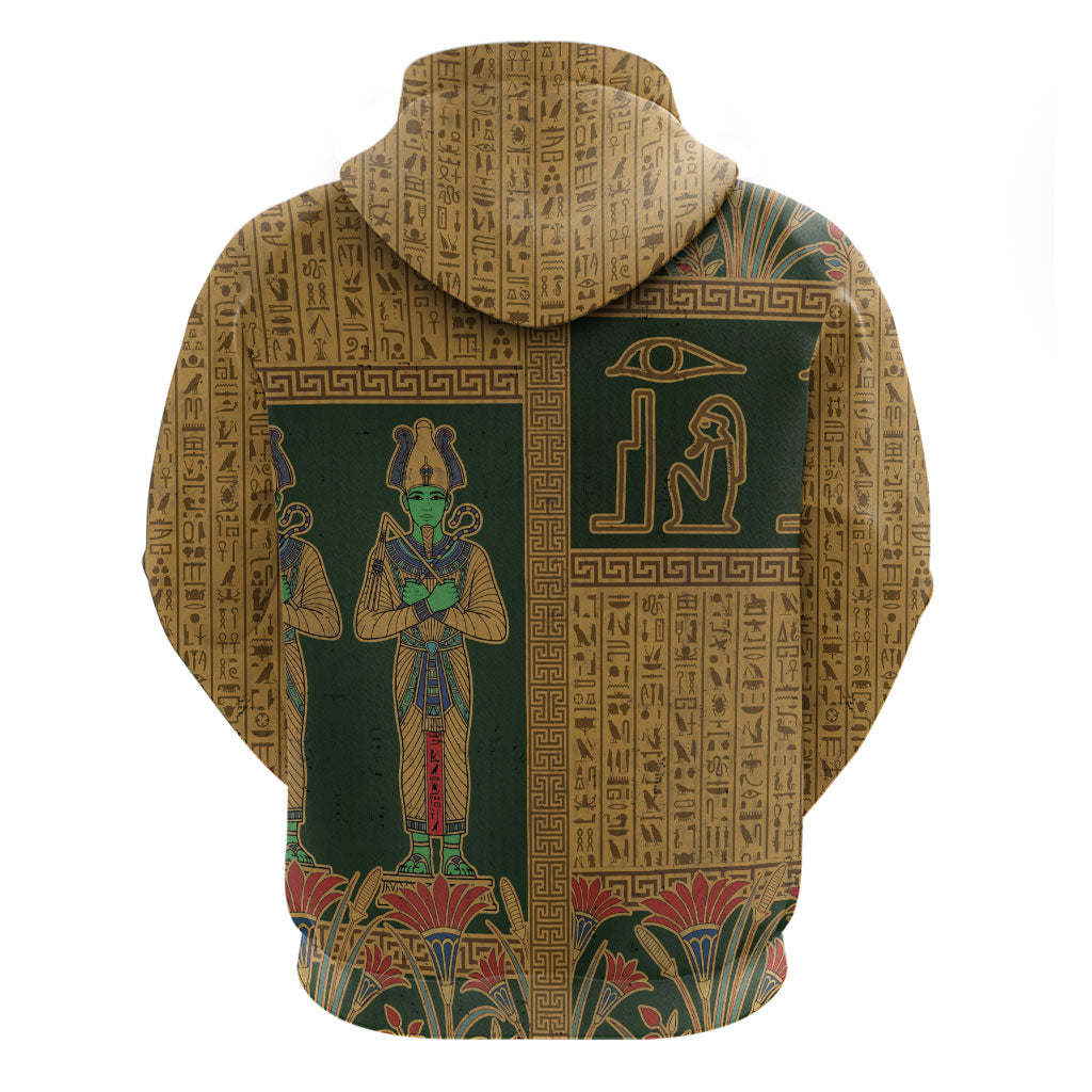 Egyptian God Osiris Zip Hoodie Green Pharaonic Hieroglyphic Patterns