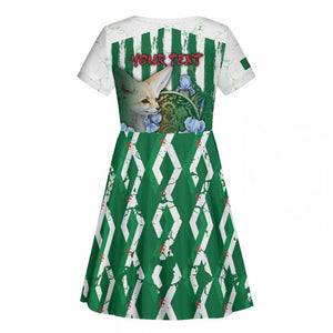 Personalized Algeria Kid Short Sleeve Dress Fennec And Iris Grunge Style - African Pride