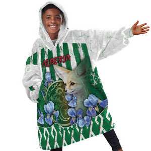 Personalized Algeria Kid Wearable Blanket Hoodie Fennec And Iris Grunge Style - African Pride