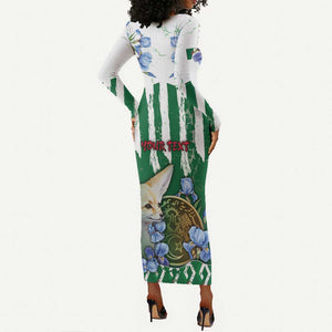 Personalized Algeria Long Sleeve Bodycon Dress Fennec And Iris Grunge Style - African Pride