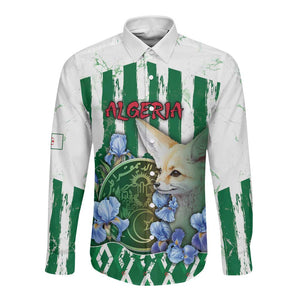 Personalized Algeria Long Sleeve Button Shirt Fennec And Iris Grunge Style - African Pride
