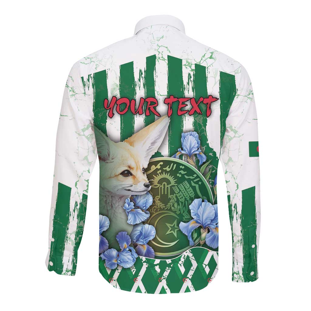 Personalized Algeria Long Sleeve Button Shirt Fennec And Iris Grunge Style - African Pride