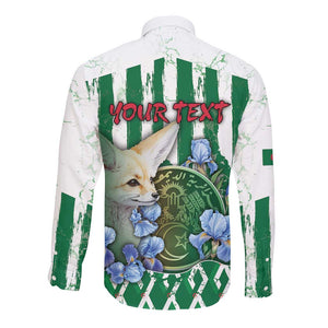 Personalized Algeria Long Sleeve Button Shirt Fennec And Iris Grunge Style - African Pride