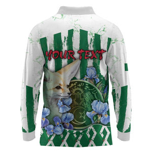 Personalized Algeria Long Sleeve Polo Shirt Fennec And Iris Grunge Style - African Pride