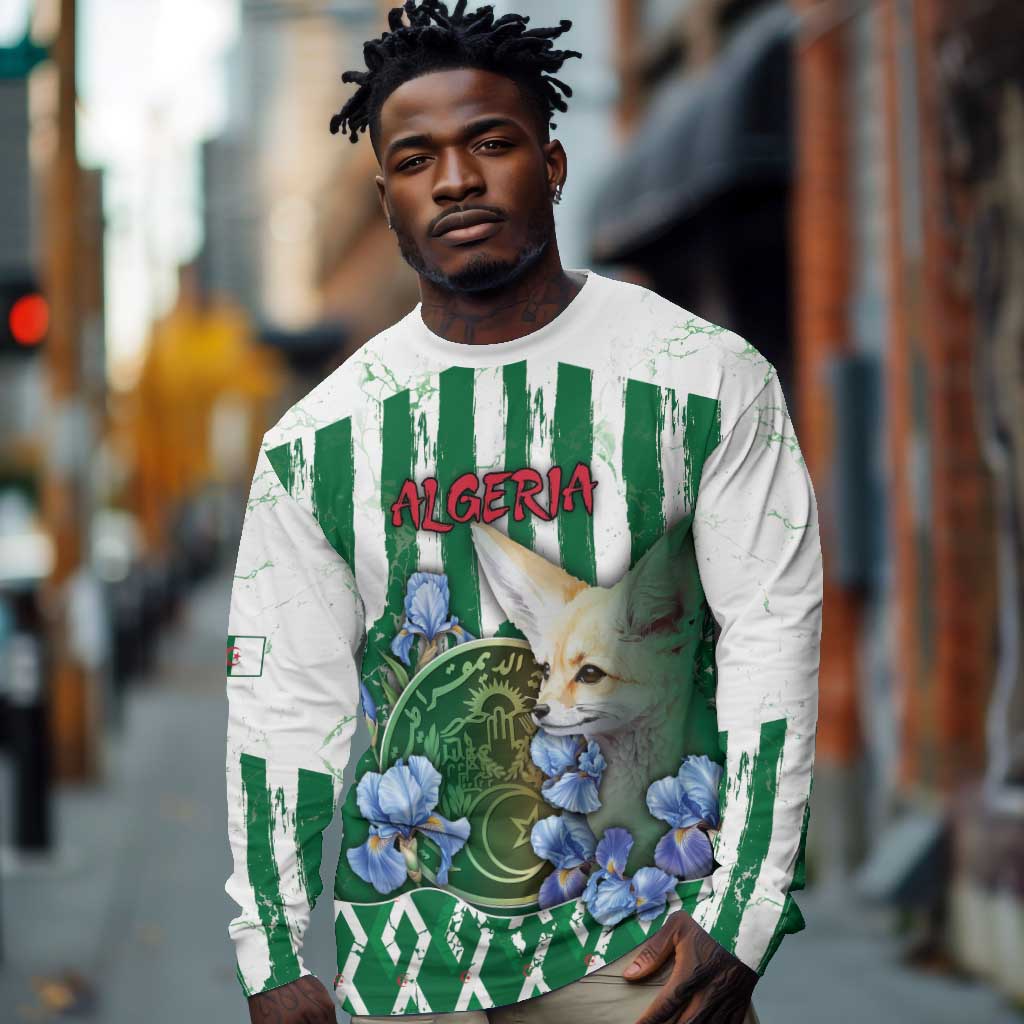 Personalized Algeria Long Sleeve Shirt Fennec And Iris Grunge Style - African Pride