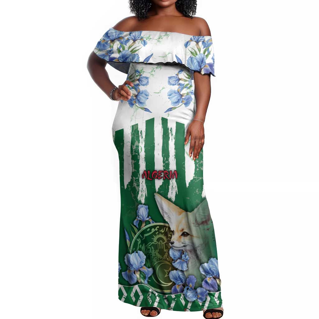 Personalized Algeria Off Shoulder Maxi Dress Fennec And Iris Grunge Style - African Pride