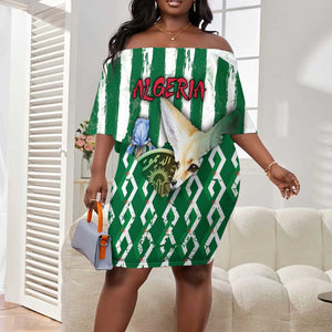 Personalized Algeria Off Shoulder Short Dress Fennec And Iris Grunge Style - African Pride