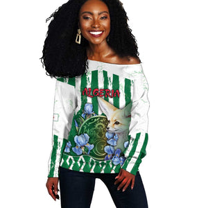 Personalized Algeria Off Shoulder Sweater Fennec And Iris Grunge Style - African Pride