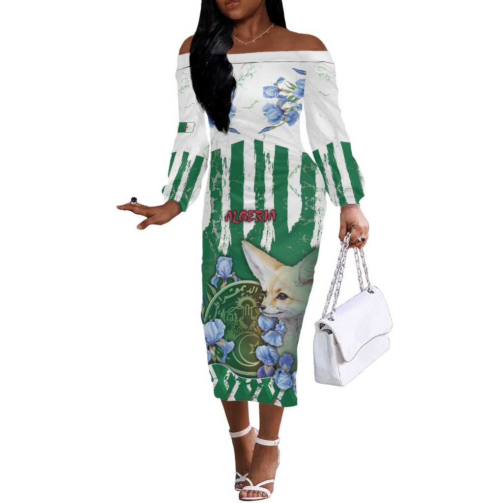 Personalized Algeria Off The Shoulder Long Sleeve Dress Fennec And Iris Grunge Style - African Pride
