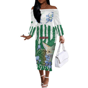 Personalized Algeria Off The Shoulder Long Sleeve Dress Fennec And Iris Grunge Style - African Pride