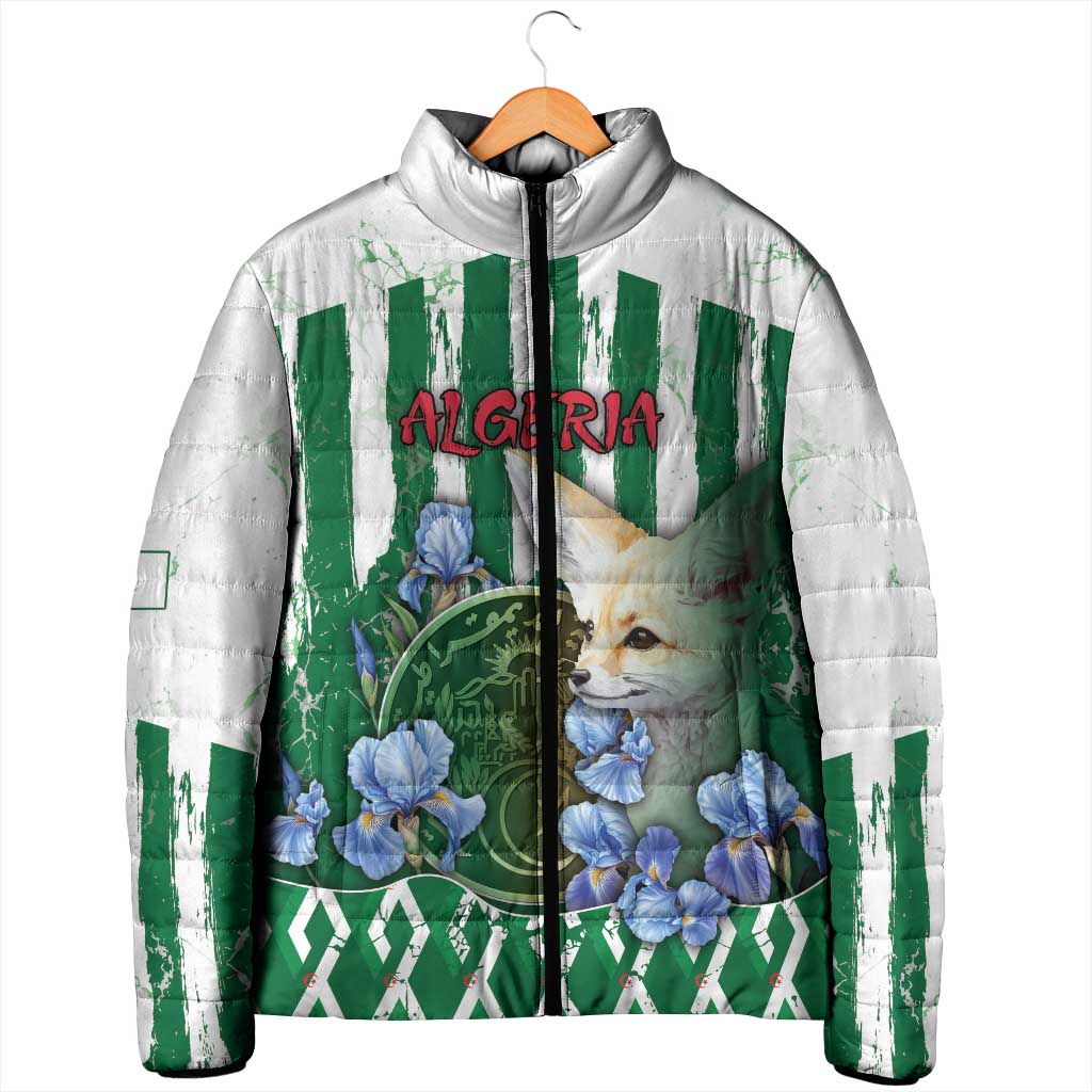 Personalized Algeria Padded Jacket Fennec And Iris Grunge Style - African Pride