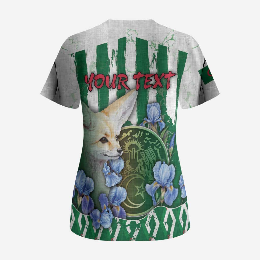 Personalized Algeria Scrub Top Fennec And Iris Grunge Style - African Pride