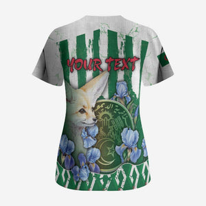 Personalized Algeria Scrub Top Fennec And Iris Grunge Style - African Pride