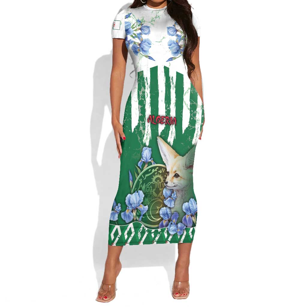 Personalized Algeria Short Sleeve Bodycon Dress Fennec And Iris Grunge Style - African Pride