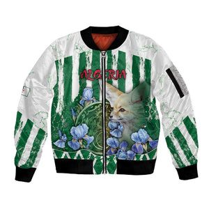 Personalized Algeria Sleeve Zip Bomber Jacket Fennec And Iris Grunge Style - African Pride