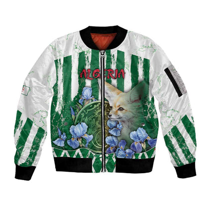 Personalized Algeria Sleeve Zip Bomber Jacket Fennec And Iris Grunge Style - African Pride