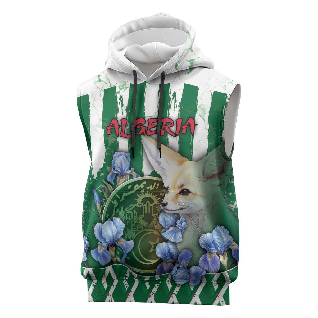 Personalized Algeria Sleeveless Hoodie Fennec And Iris Grunge Style - African Pride