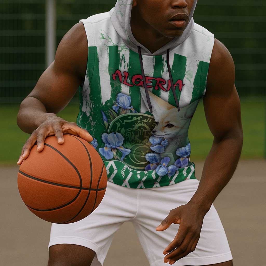 Personalized Algeria Sleeveless Hoodie Fennec And Iris Grunge Style - African Pride