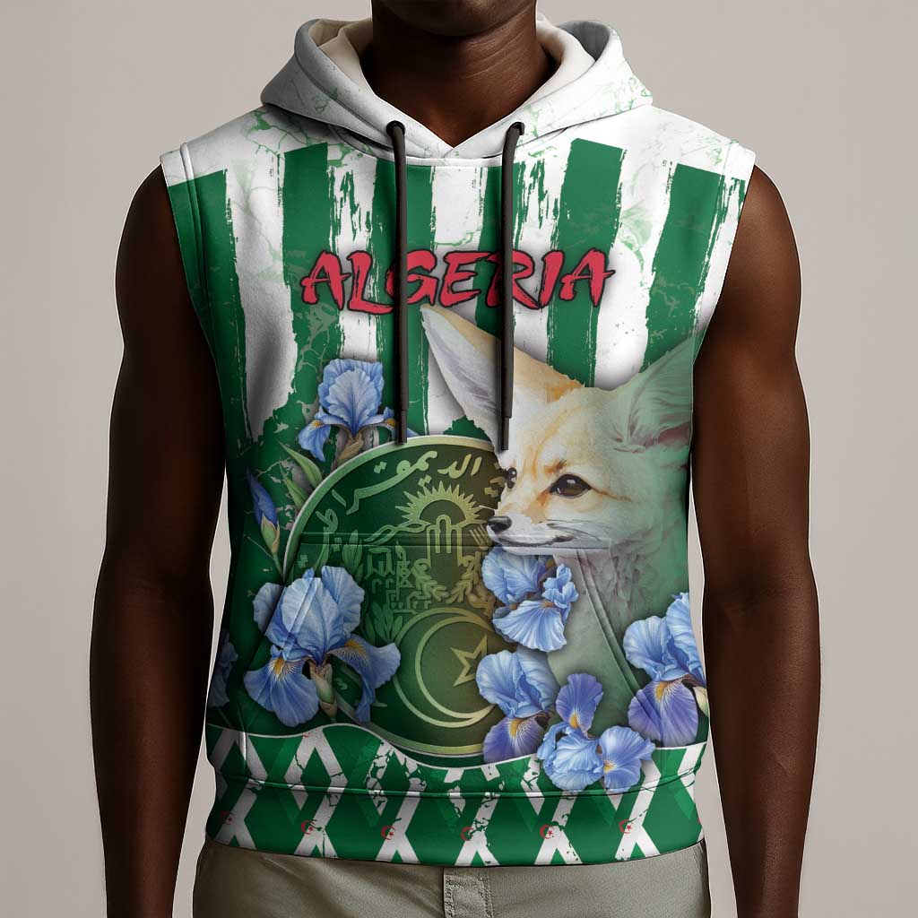 Personalized Algeria Sleeveless Hoodie Fennec And Iris Grunge Style - African Pride