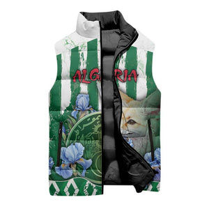 Personalized Algeria Sleeveless Puffer Jacket Fennec And Iris Grunge Style - African Pride