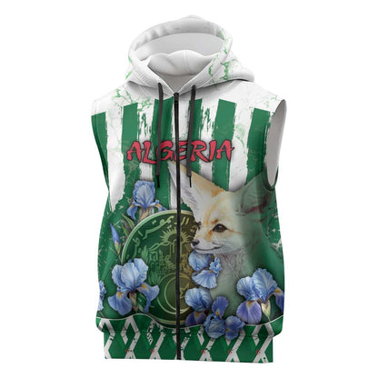 Personalized Algeria Sleeveless Zip Hoodie Fennec And Iris Grunge Style - African Pride