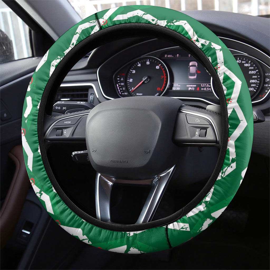 Algeria Steering Wheel Cover Fennec And Iris Grunge Style - African Pride