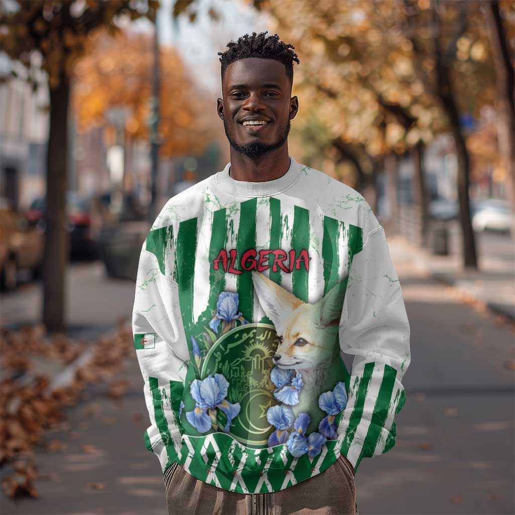 Personalized Algeria Sweatshirt Fennec And Iris Grunge Style - African Pride