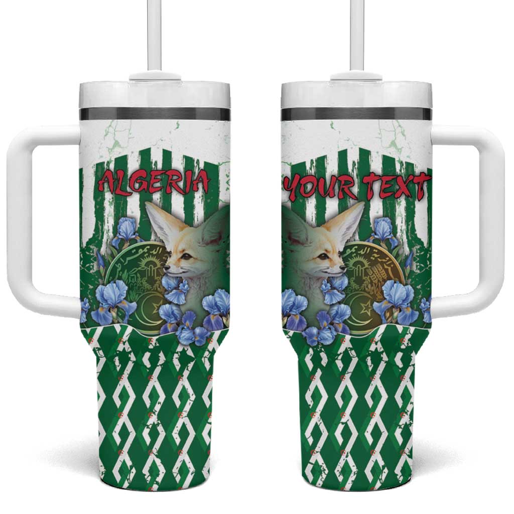 Personalized Algeria Tumbler With Handle Fennec And Iris Grunge Style - African Pride