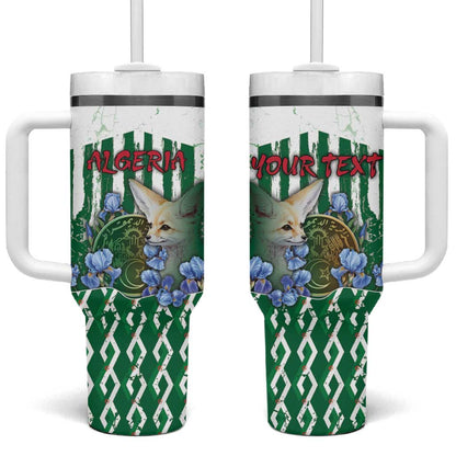 Personalized Algeria Tumbler With Handle Fennec And Iris Grunge Style - African Pride