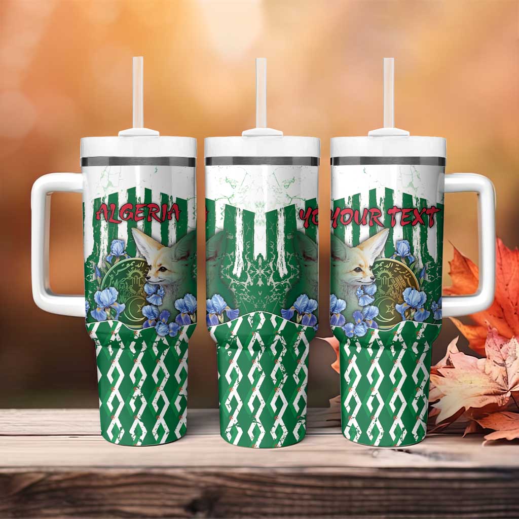 Personalized Algeria Tumbler With Handle Fennec And Iris Grunge Style - African Pride