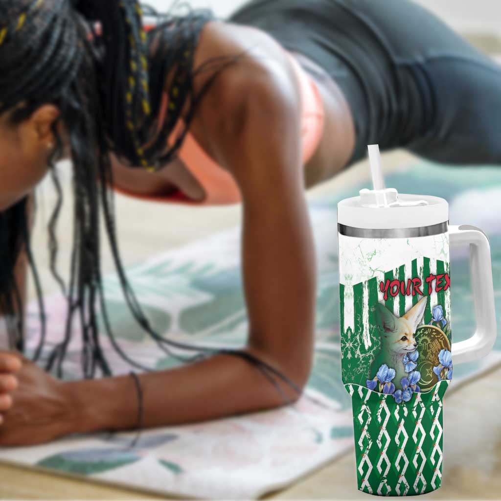 Personalized Algeria Tumbler With Handle Fennec And Iris Grunge Style - African Pride