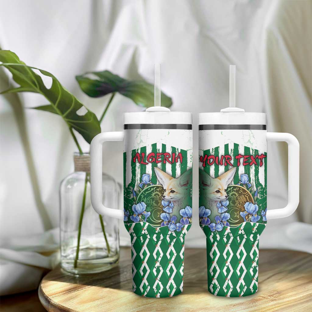 Personalized Algeria Tumbler With Handle Fennec And Iris Grunge Style - African Pride