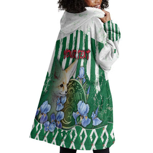 Personalized Algeria Wearable Blanket Hoodie Fennec And Iris Grunge Style - African Pride