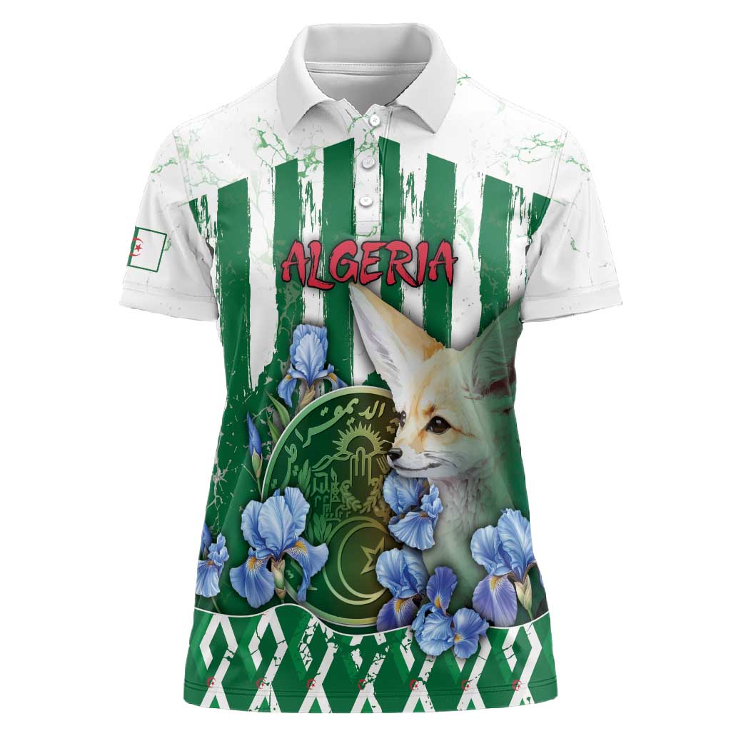 Personalized Algeria Women Polo Shirt Fennec And Iris Grunge Style - African Pride