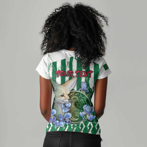Personalized Algeria Women V-Neck T-Shirt Fennec And Iris Grunge Style - African Pride