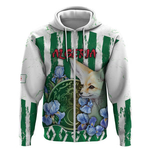 Personalized Algeria Zip Hoodie Fennec And Iris Grunge Style - African Pride