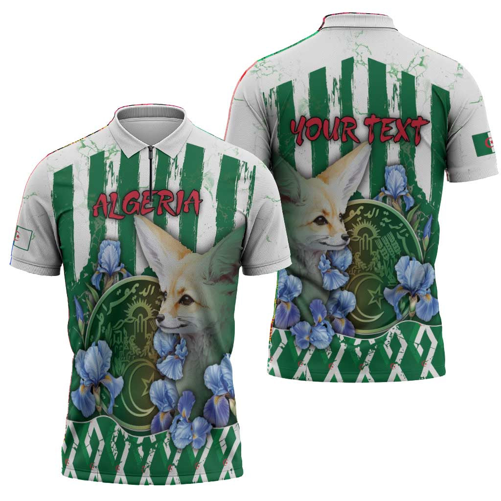 Personalized Algeria Zipper Polo Shirt Fennec And Iris Grunge Style - African Pride
