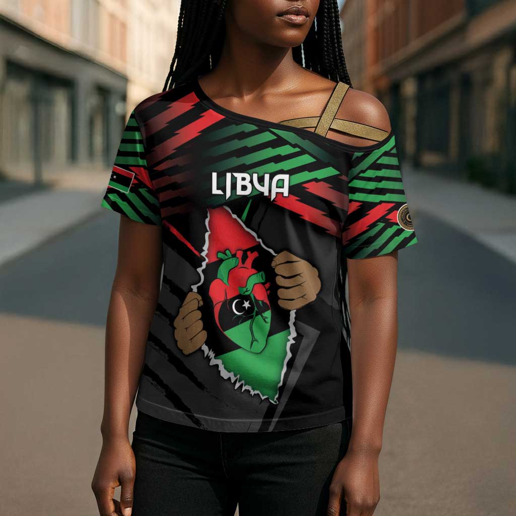 Personalized Libya In My Veins Cross Shoulder Shirt - African Pride