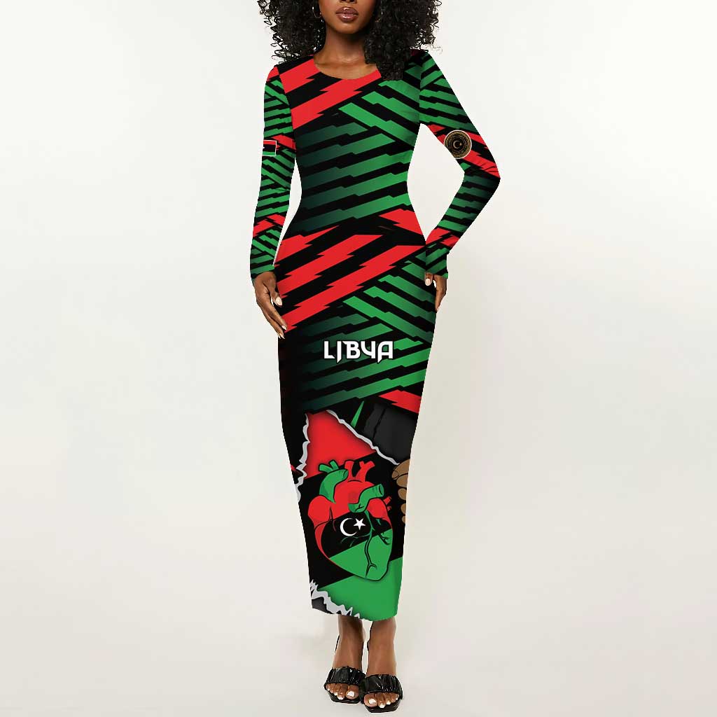 Personalized Libya In My Veins Long Sleeve Bodycon Dress - African Pride