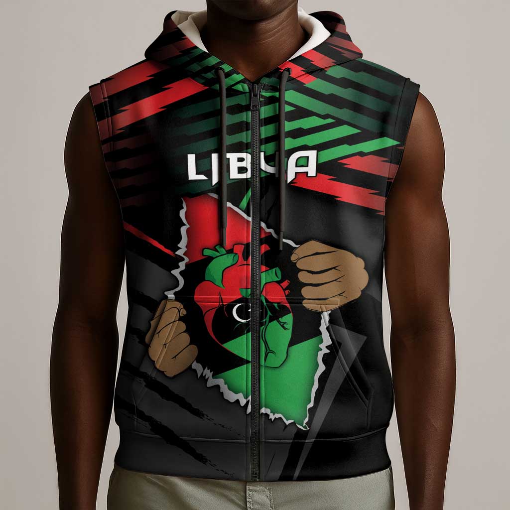 Personalized Libya In My Veins Sleeveless Zip Hoodie - African Pride